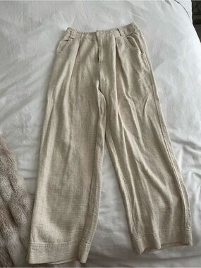 Free People Wide-Leg Linen-Blend Pants in Light Beige cropped